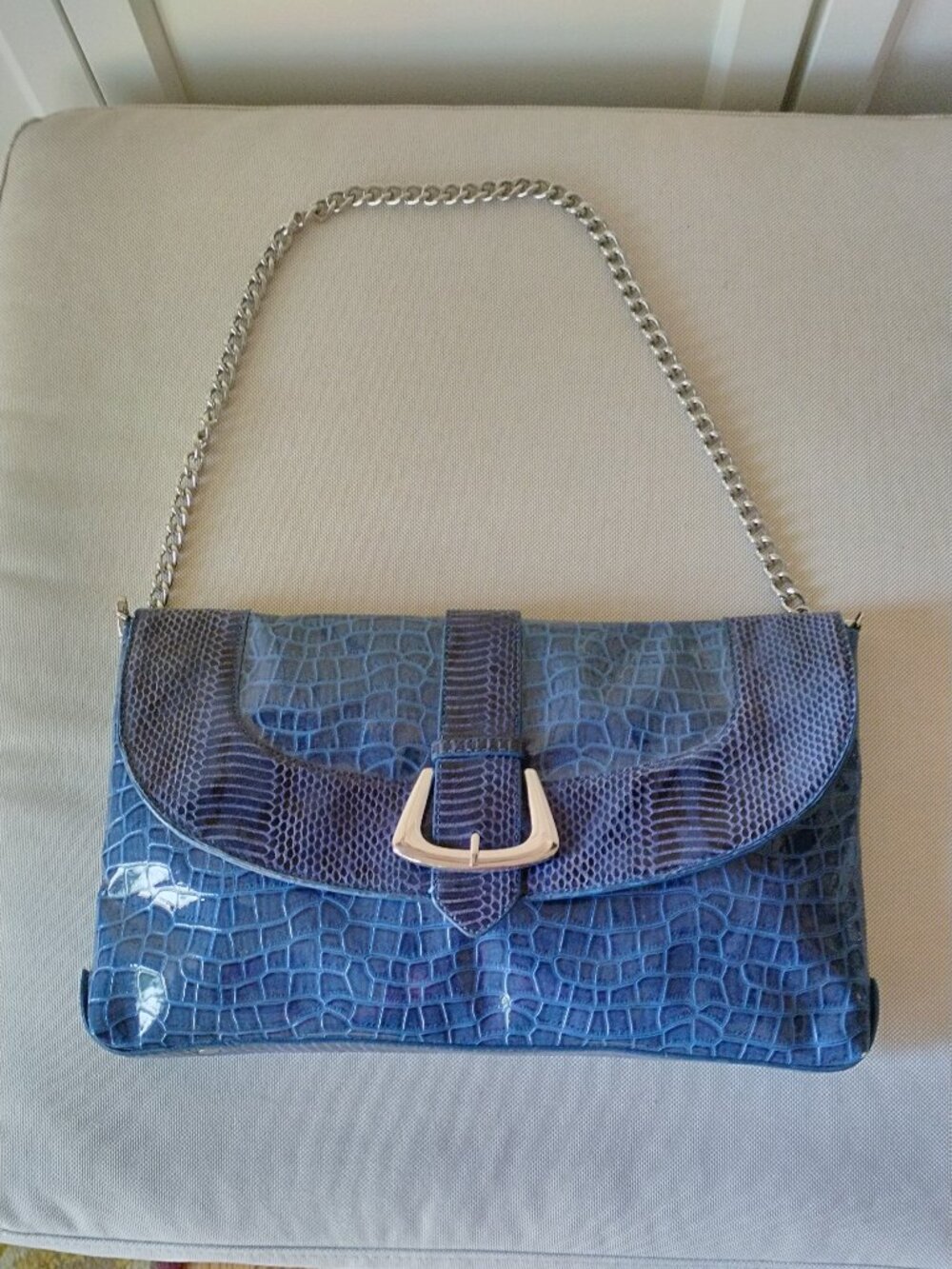 WHBH Blue Faux Leather Animal-Print Clutch / Shoulder Bag